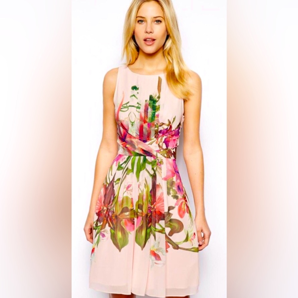 Ted Baker CARLII SYMMETRICAL ORHID Floral PRINT DRESS(US 6/8)